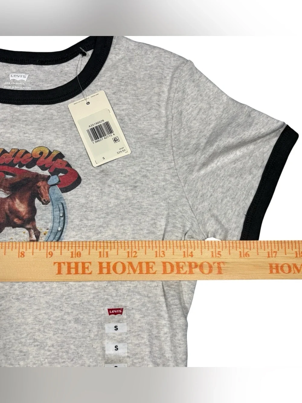 Levi's Woman’s Ringer Rickie Saddle Up Heather Gray Size Small Graphic T-Shirt